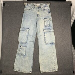 Bershka Jeans Womens 2 Cargo Wide Leg High Waisted Baggy Streetwear Skater Denim